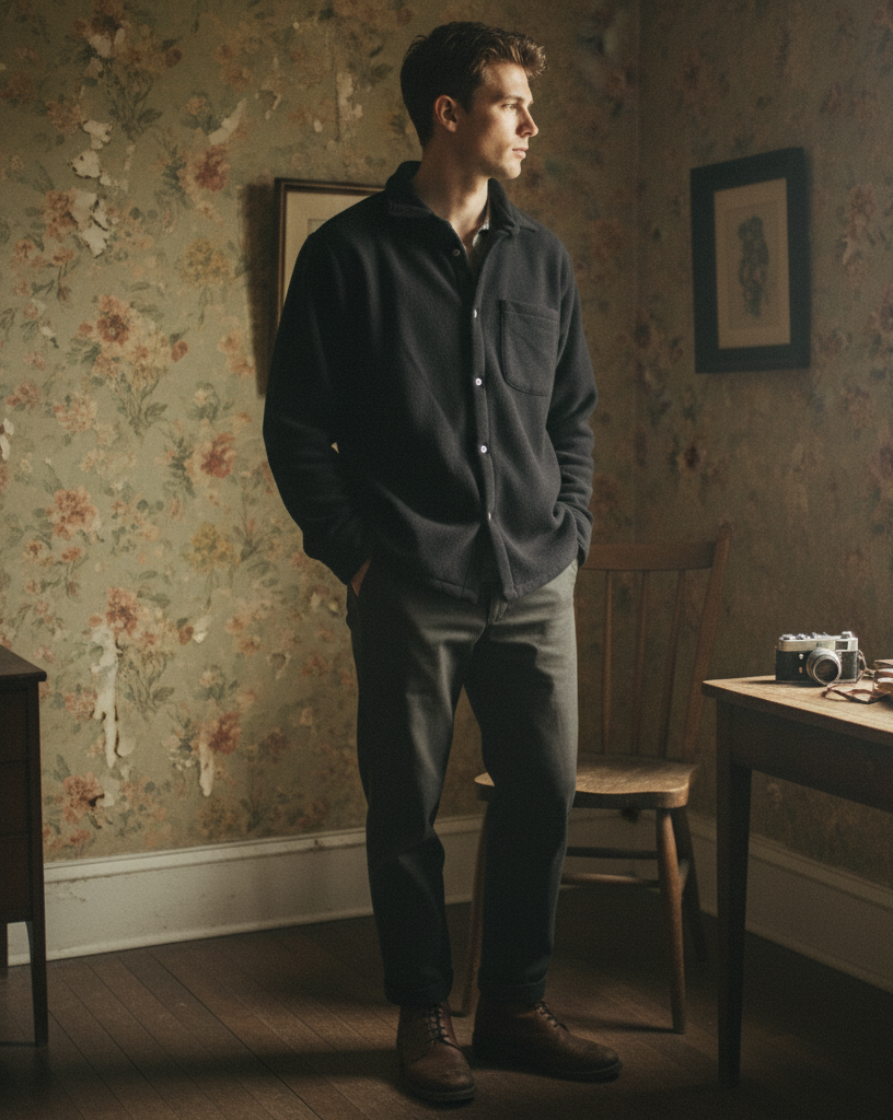 Workwear season look in camel jacket